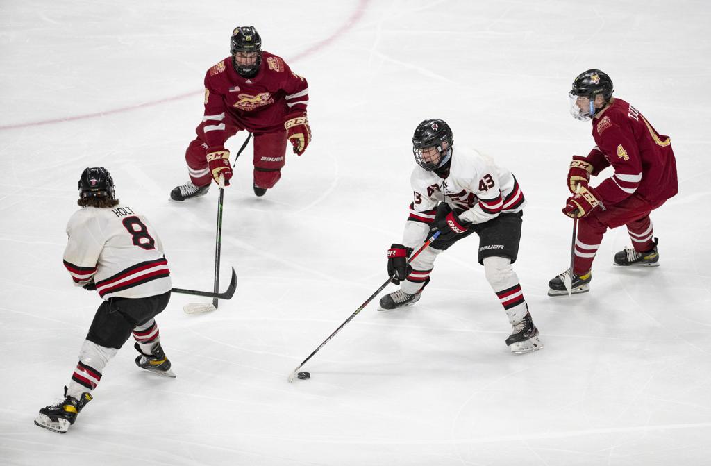 Eden Prairie forward Jackson Blake (43) skated through the Lakeview South defense in the first period.    ]

ALEX KORMANN • alex.kormann@startribune.com



Lakeville South took on Eden Prairie in the boy's hockey Class AA state championship on Saturday, April 3, 2021 in Xcel Energy Arena in St. Paul.