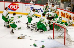 Edina players celebrate after winning the MSHSL State Class AA Boys Hockey Tournament against Chanhassen Saturday, March 9, 2024 at Xcel Energy Center in Saint Paul, Minn.